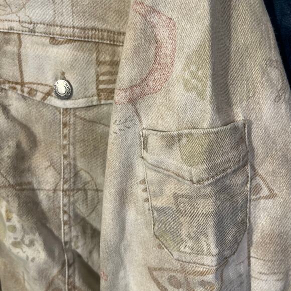 Vintage Chico's 90's‎ Design Tribal Printed Beige Denim Jacket Womans Size 2 - Picture 4 of 8